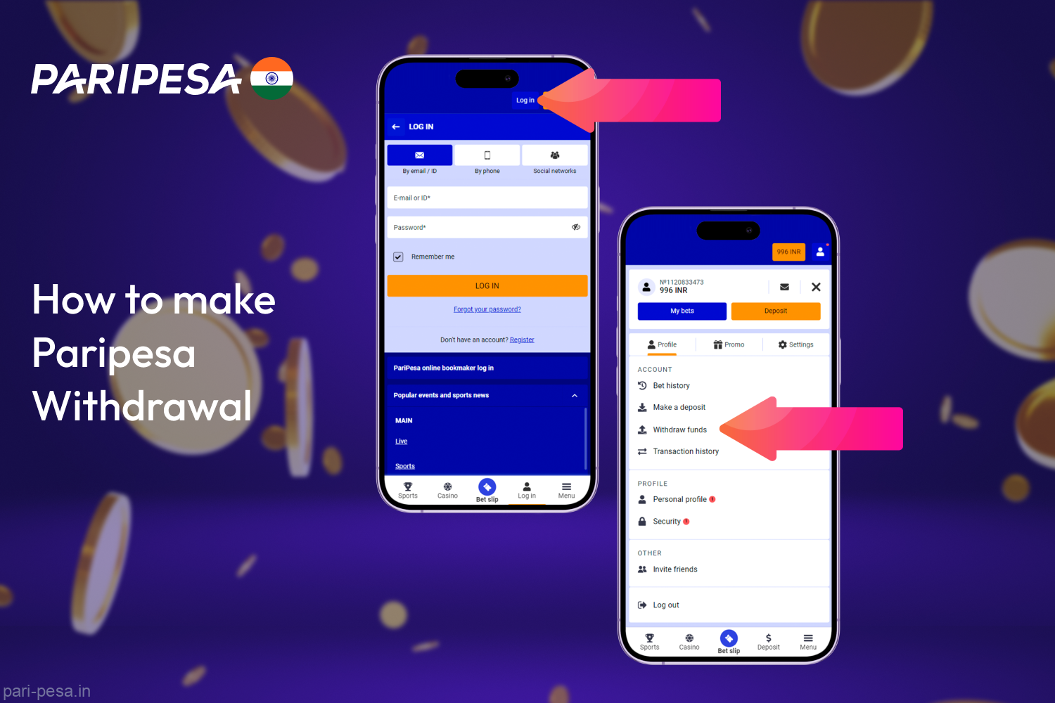 Indian players can easily withdraw from Paripesa by following simple steps