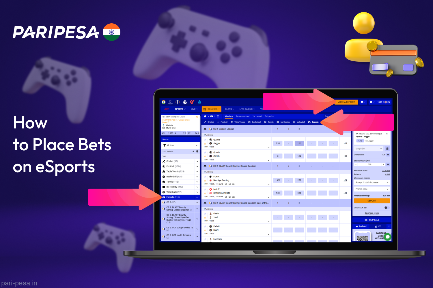 Step-by-step instructions on how to bet on esports on Paripesa