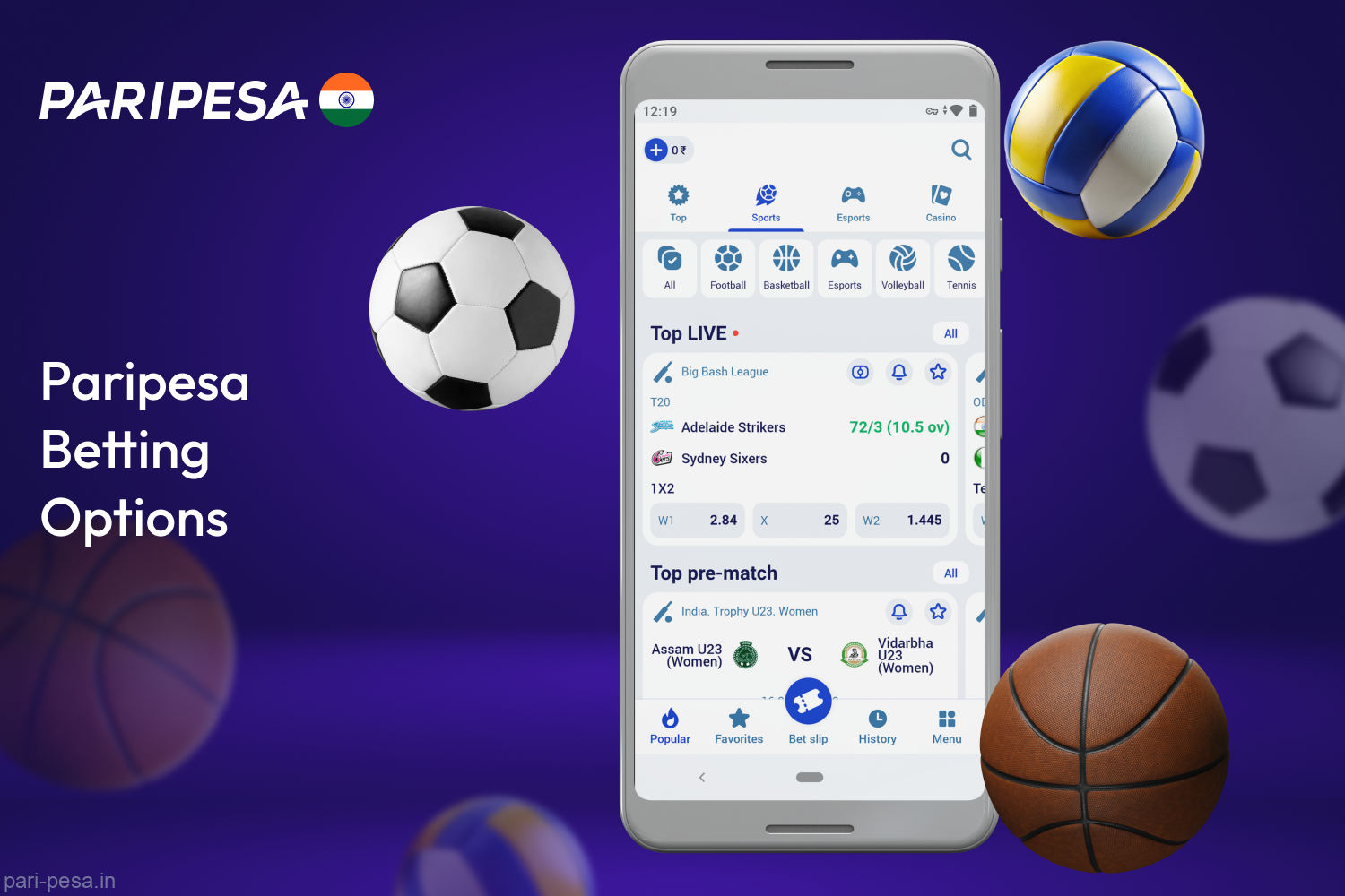 Paripesa players from India can bet on various events of a large number of sports