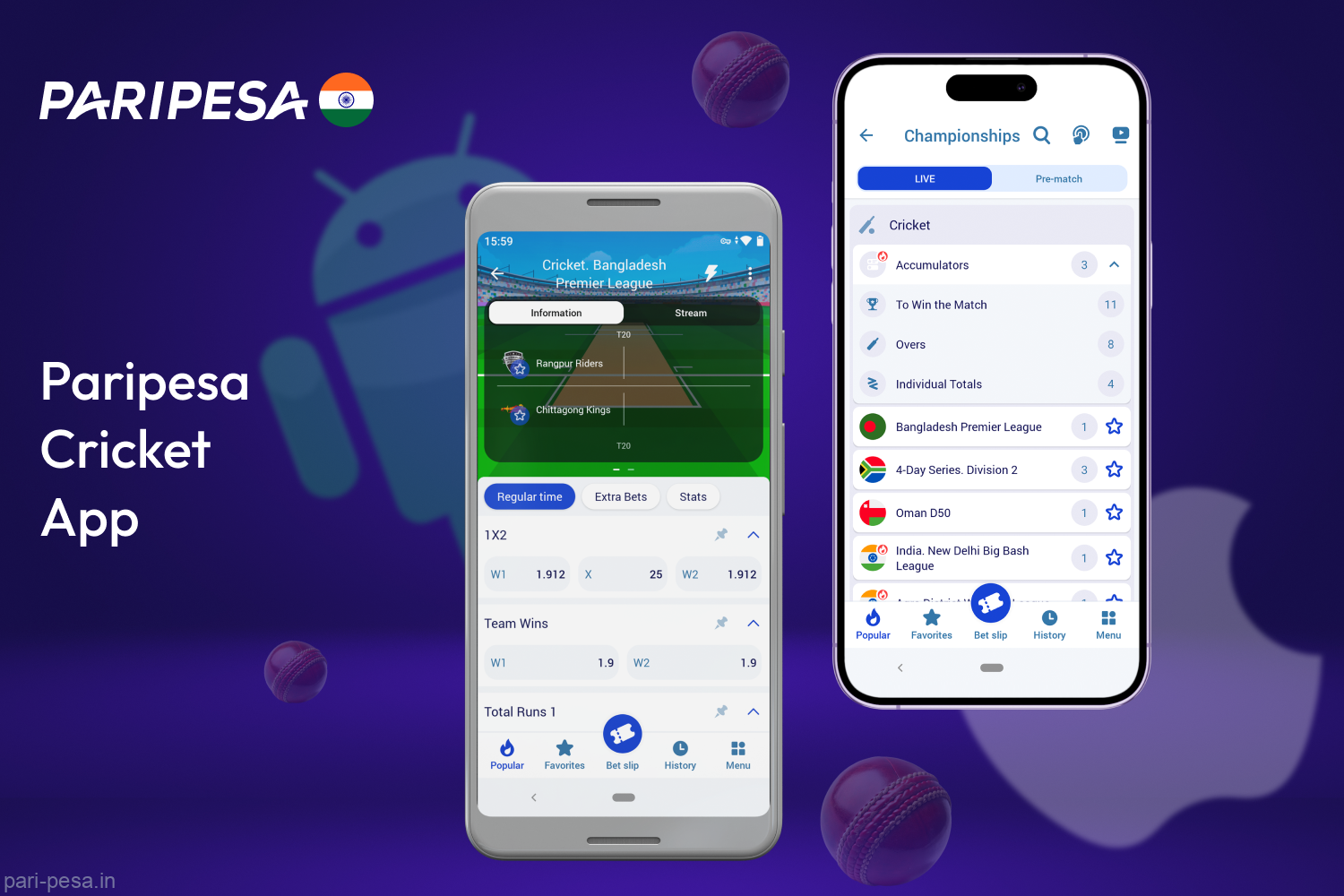 Paripesa cricket betting mobile app is available for free download from the official website