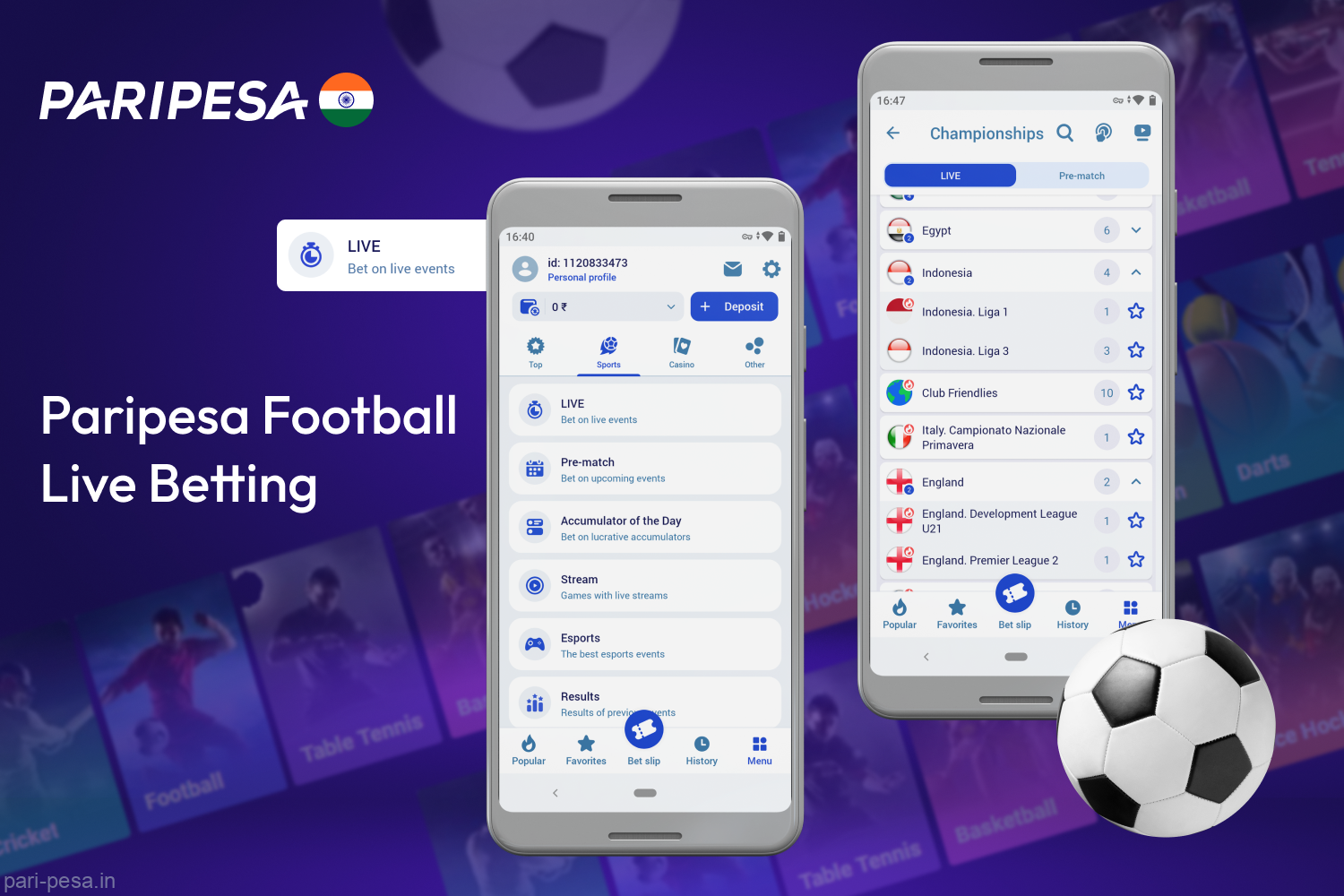 Paripesa enables players from India to bet on football in live mode