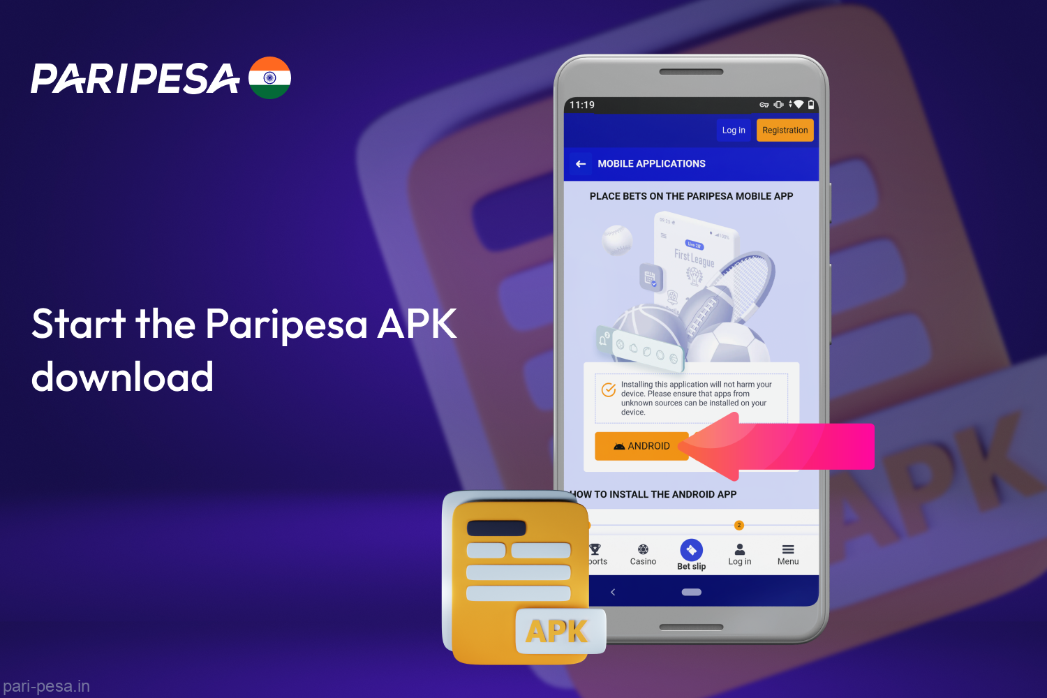 Click on the Android button to start downloading Paripesa app APK